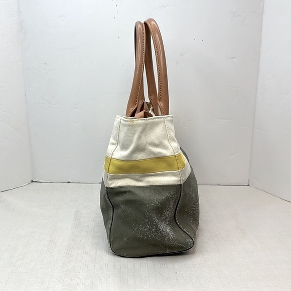 Tory Burch logo color block canvas with leather trim tote - Picture 2 of 9